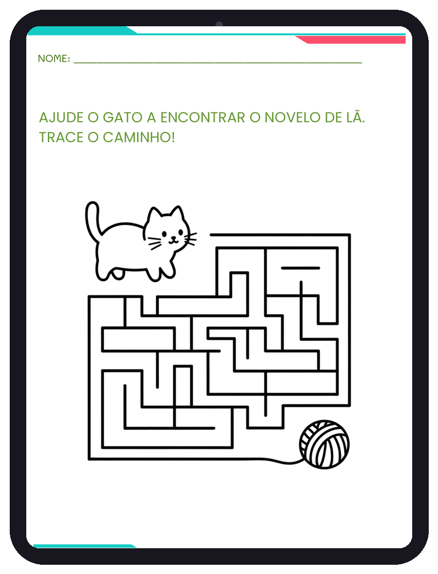 Página de labirinto exibida em um tablet
